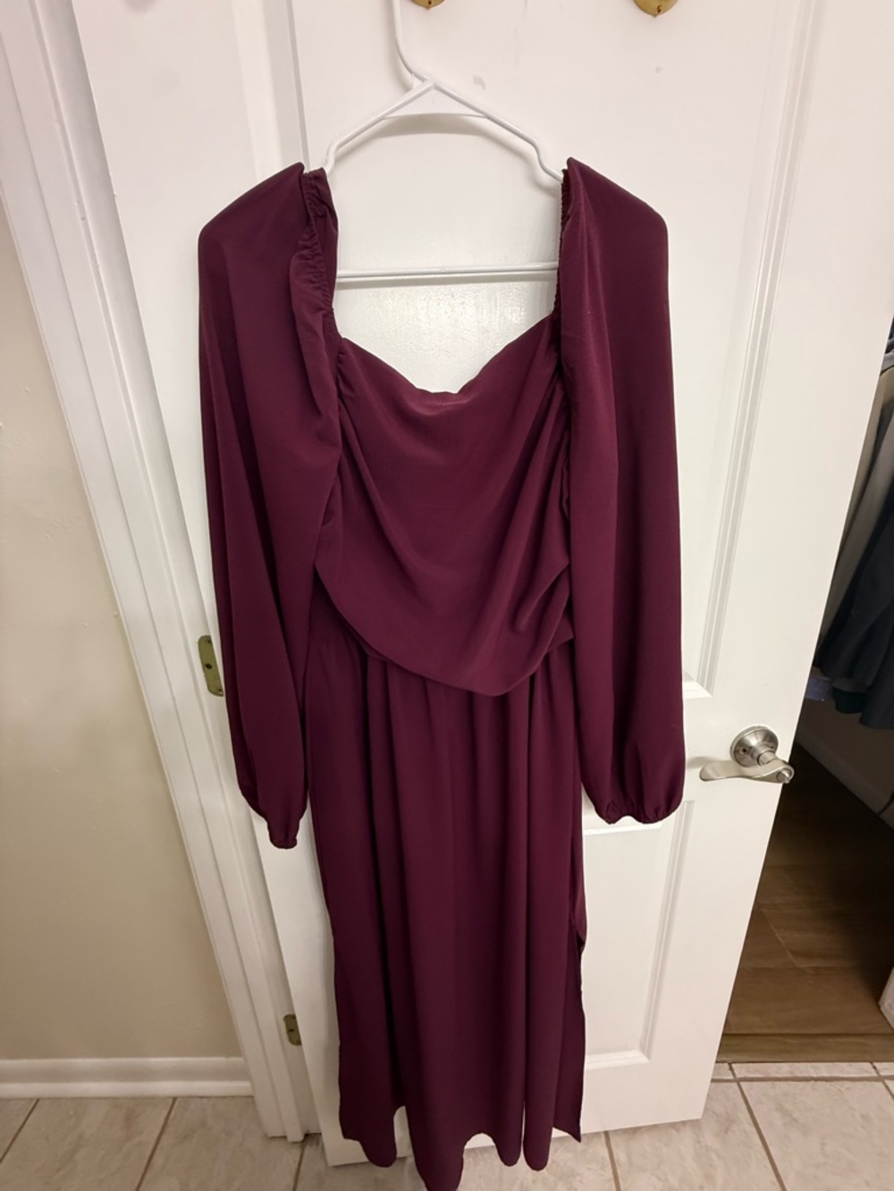 SHEIN Long Sleeve Draped Maxi Dress in Burgundy Plum